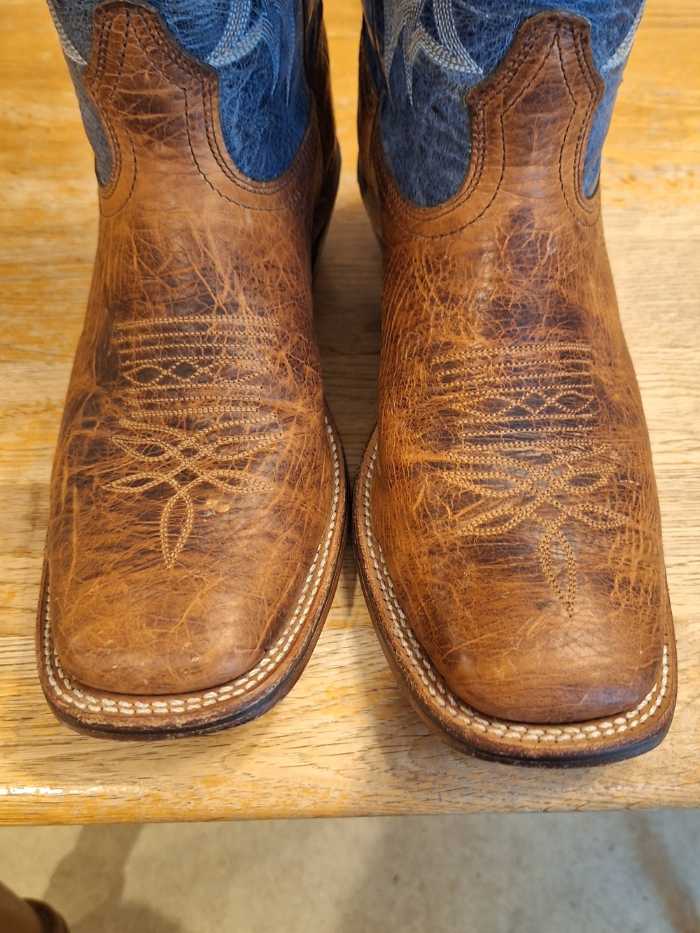 Men's BOULET Blue and Brown Western Cowboy Boots - Leather Pull-On - Picture 8 of 14